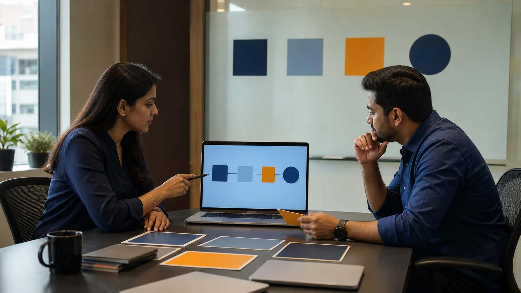 Indian security lead and marketing manager reviewing an AI agent approval workflow
